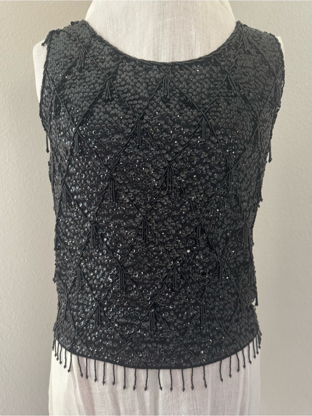 Vintage Black Hand Beaded Top